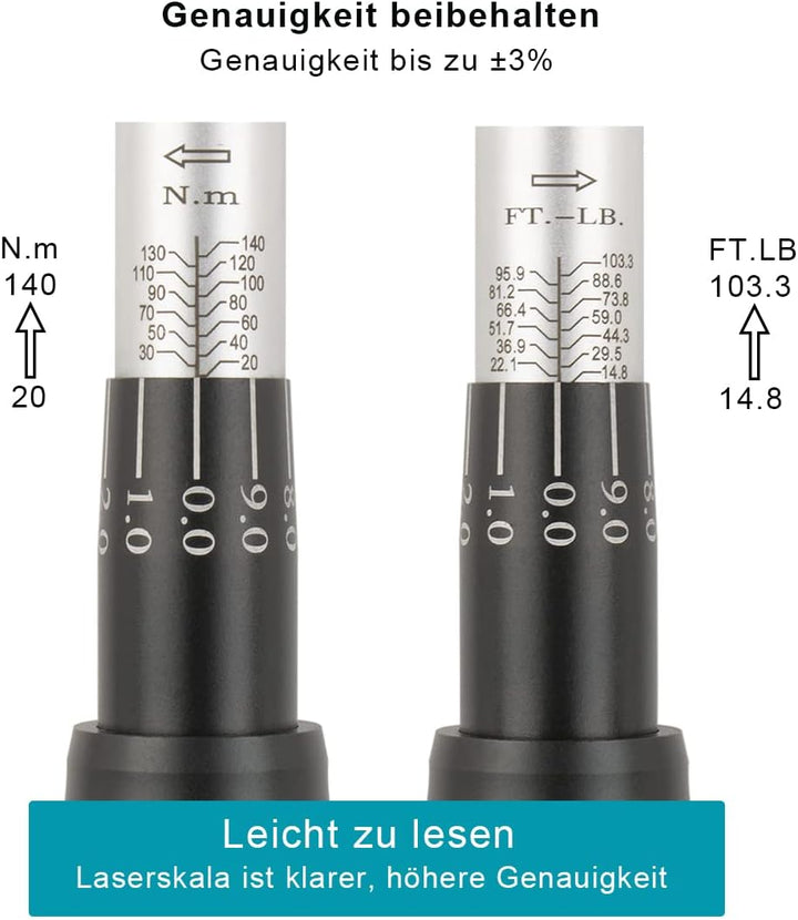 Awang Drehmomentschlüssel 3/8",20-140 Nm Auto Motorrad Fahrrad Drehmomentschlüssel Set,±3% Fehlerg