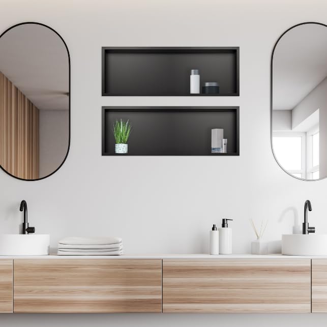 Balneo WALL-BOX ONE - Schwarz Nische Edelstahl - Schwarz Wandnische Dusche - Wasserdicht - Flexibler