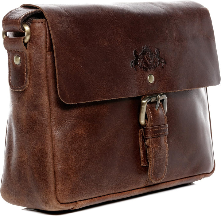 SID & VAIN Messenger Bag Yale aus Premium Leder I Schultertasche klein für Herren und Damen I Umhäng