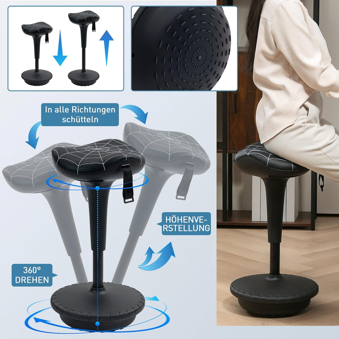 Vinsetto Bürohocker mit Schwenkfunktion, ergonomischer Hocker, höhenverstellbar 65,5-83,5 cm Arbeits