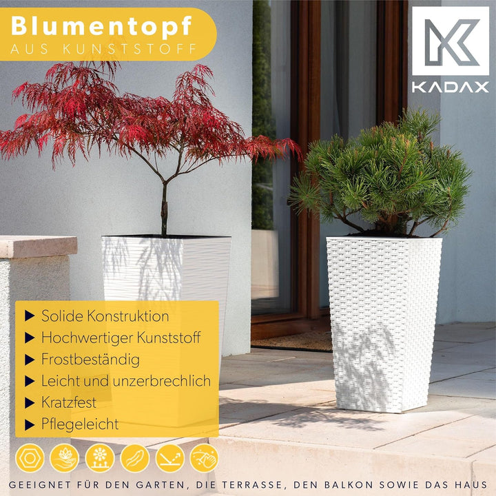 KADAX Pflanzkübel mit Innentopf, Höhe 68cm, Weiss Rattan – Wetterfester Blumentopf für Innen & Ausse