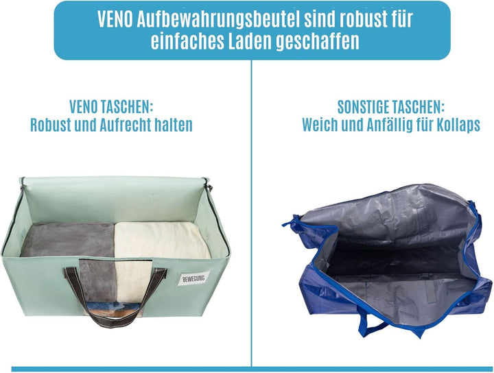 VENO 10er-Pack Umzugstaschen XXL(87 Liter) mit Sichtfenster, Faltbare Aufbewahrungstasche, Starke Gr