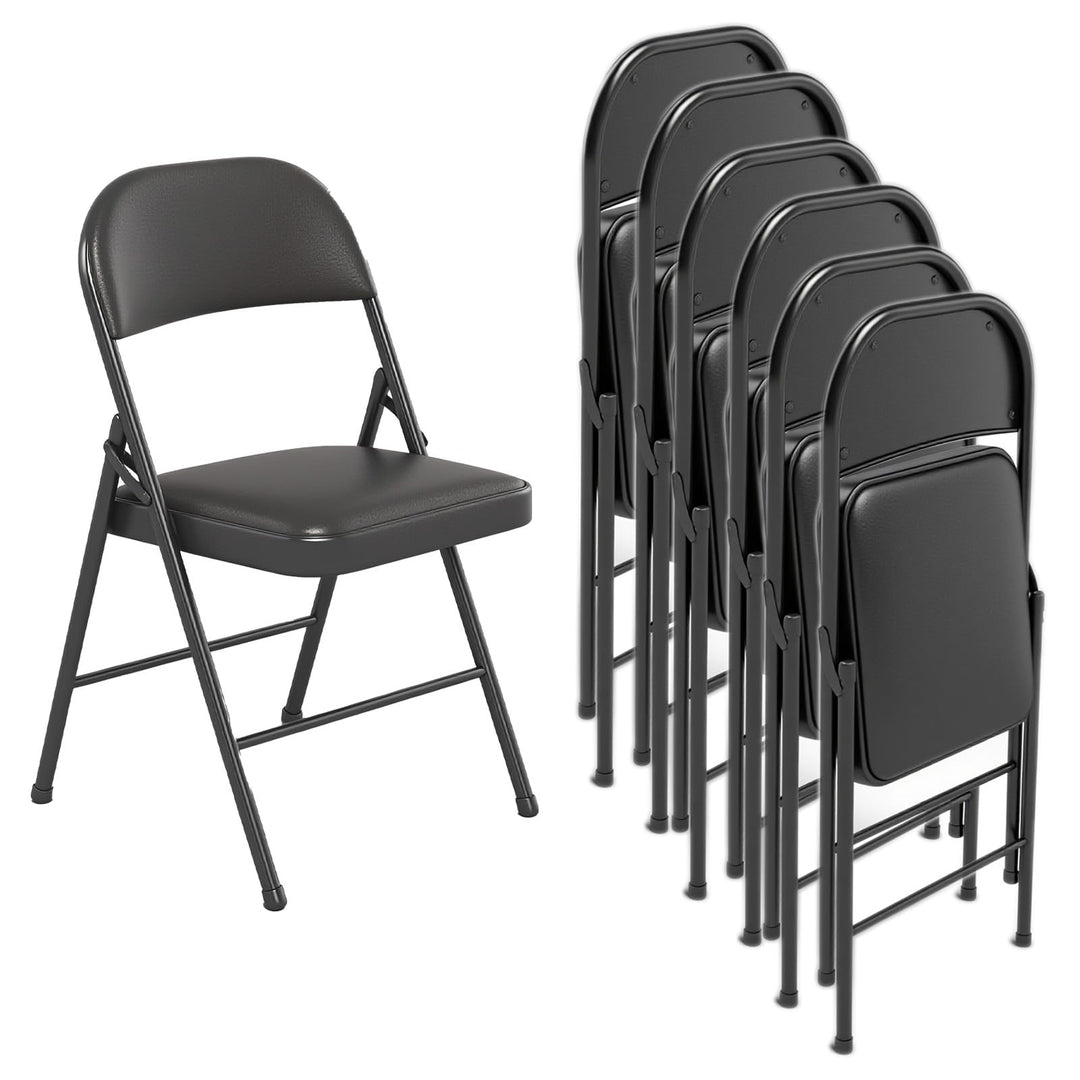 Klappstuhl 6er Set mit PU-Leder &amp; Polsterung, Stabiler Metallrahmen, Leicht &amp; Platzsparend, für Büro