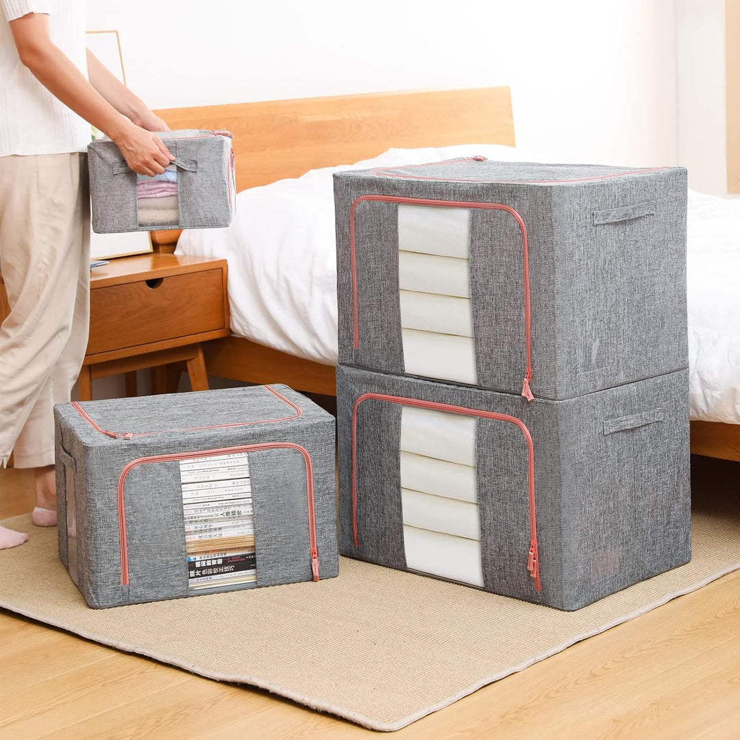 Aufbewahrungsbox 2 Stück, Kleiderschrank Organizer Faltbar Kleideraufbewahrung Box mit Metallrahmen,