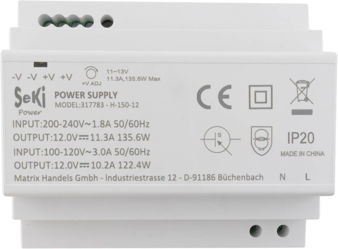 SeKi Hutschienen-Netzteil H-150-12 - 12V - 11,3A - 135W DIN Rail - DIN Schienen Netzteil/Stromversor