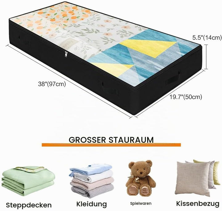 3er Pack, 97X 50X 14cm, Lange flache Unterbett-Aufbewahrungstaschen für Kleidung, Bettwäsche, Puppen