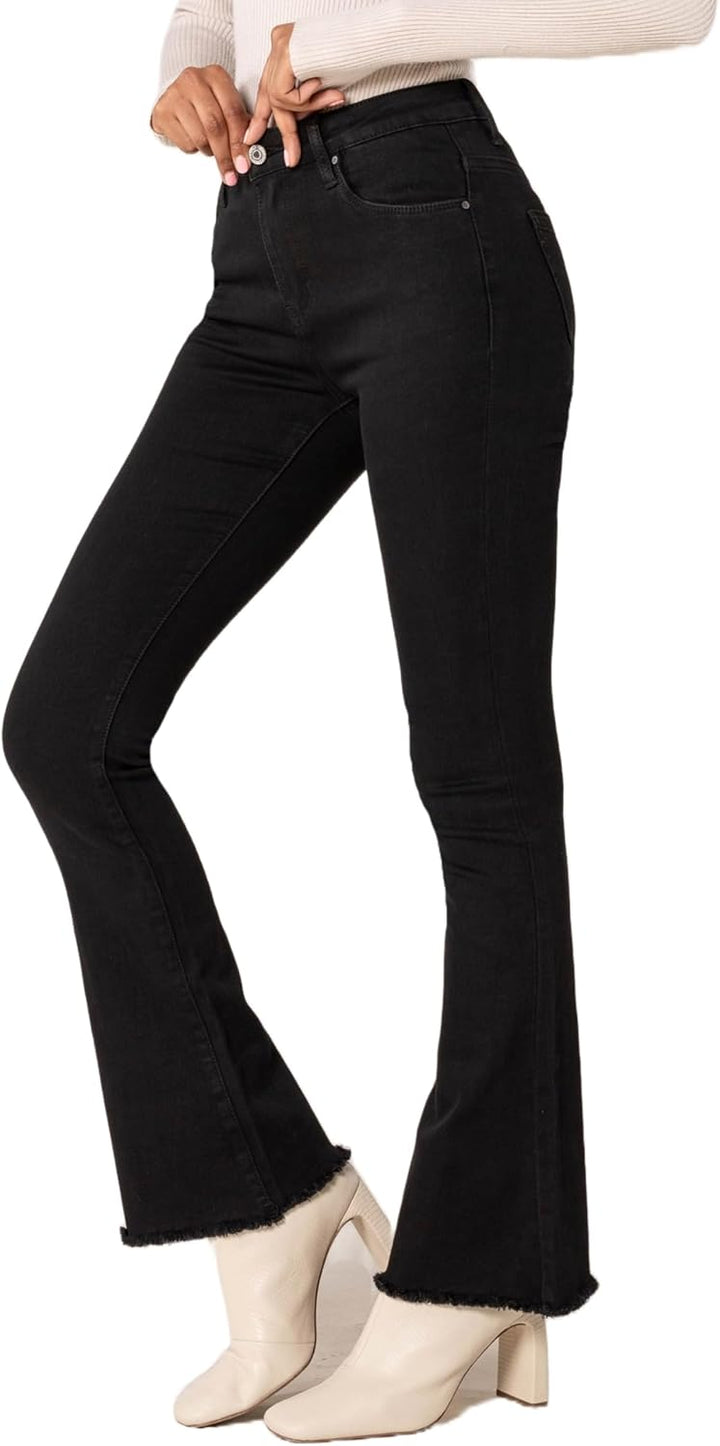 Nina Carter Damen Bootcut Jeans im Retro-Stil Mid Waist Stretchjeans Jeanshosen Used-Look Schlaghose