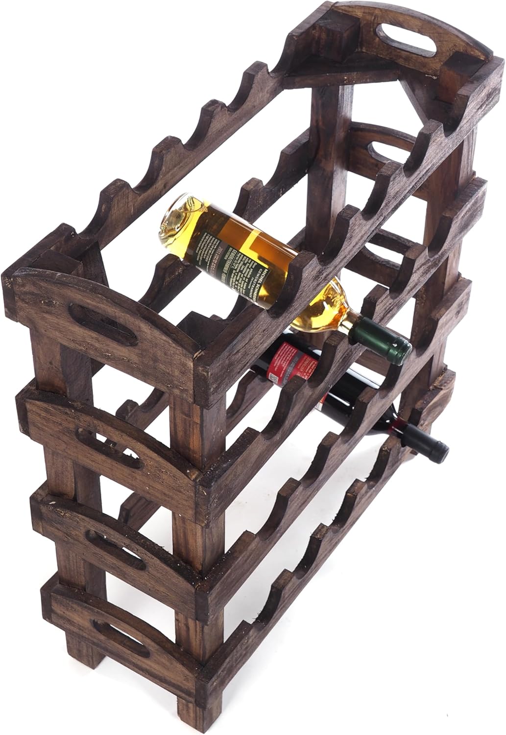 DESIGN DELIGHTS WEINREGAL Rustic | 66x61x24 cm (HxBxT), Recyclingholz, Dunkelbraun | Flaschenhalter,