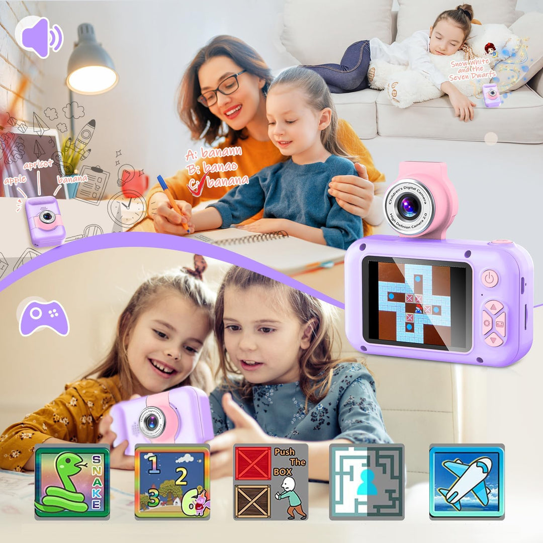 KinderKamera,ARNSSIEN Kinder Kamera,Selfie ,Geschenk für3 4 5 6 7 8 9 10Jahre Mädchen und Junge,2.4i
