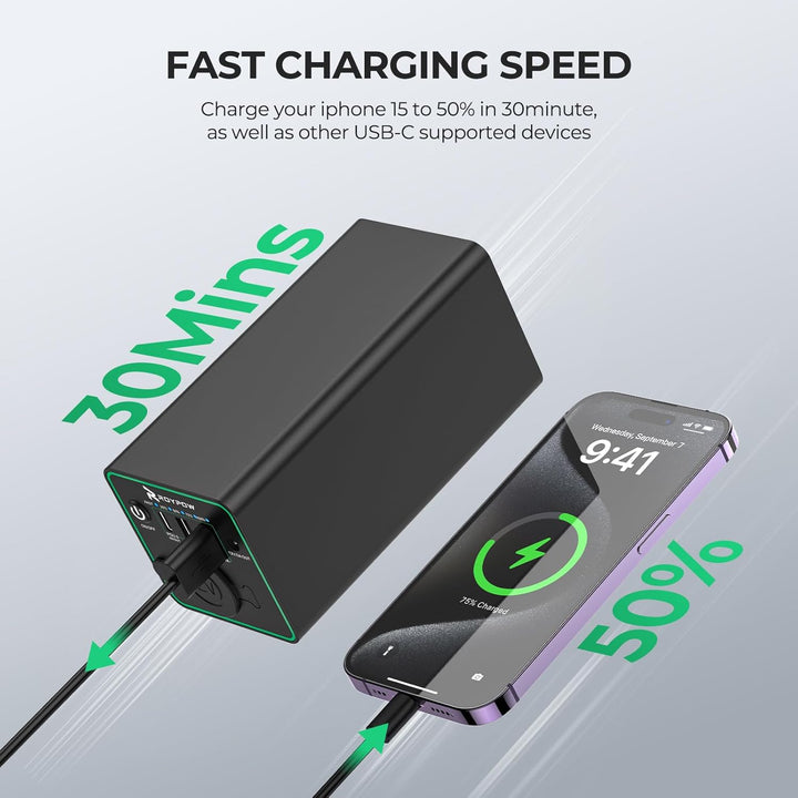 RoyPow Powerbank mit zigarettenstecker 30W PD Tragbares Ladegerät USB-C Power Bank mit 12V DC Anschl