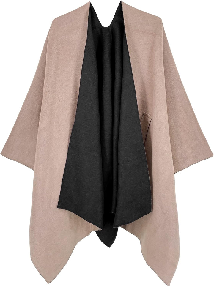 breezy lane Damen Poncho Schal Strick Cape Reversible Wraps Elegant Übergrosse Ruana Cardigan Gesche