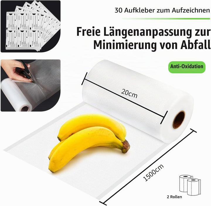 Vakuumierbeutel 170µm 20x1500cm/2 Rollen für alle Vakuumiergeräte Vakuumrollen für Lebensmittel BPA-