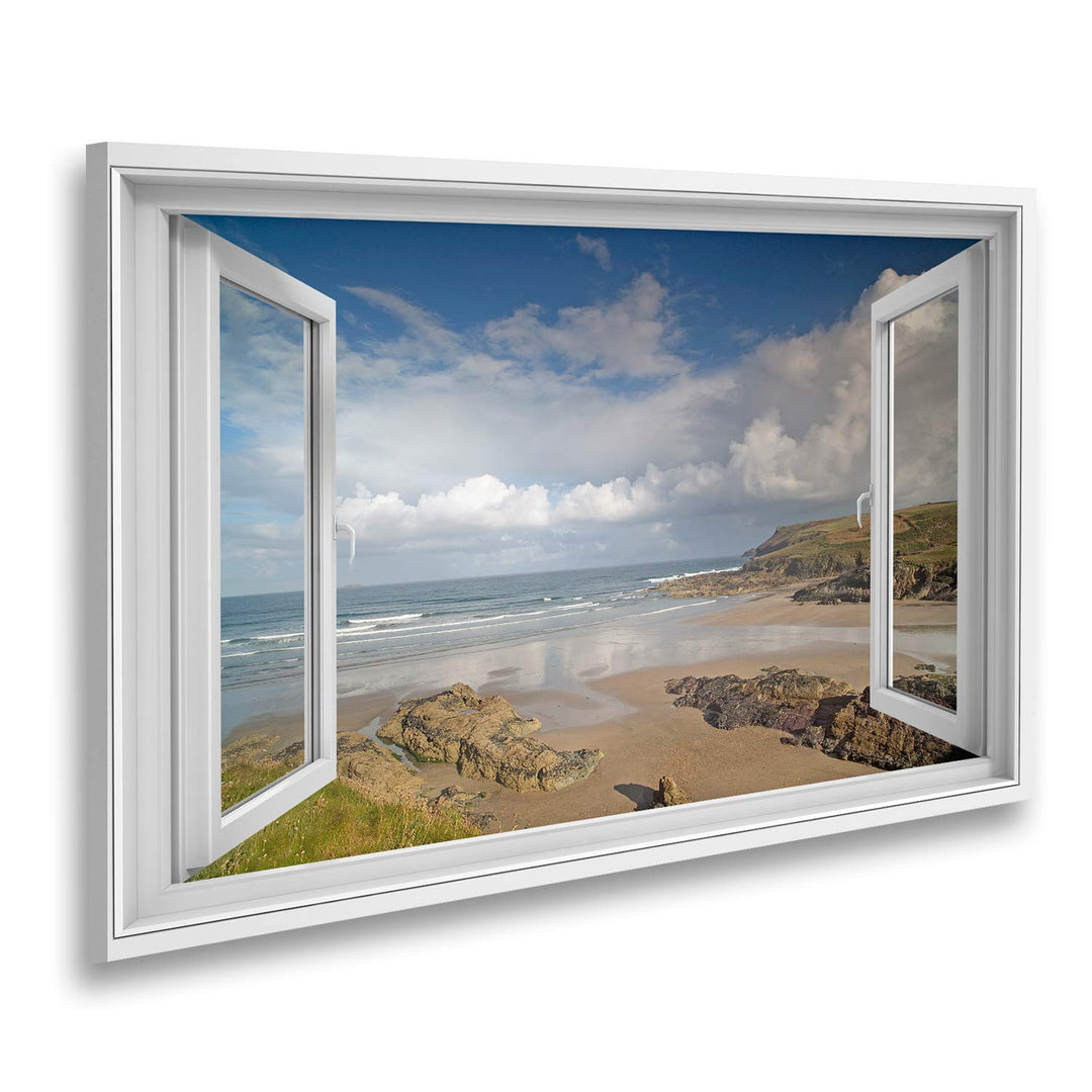 Bild auf Leinwand Fensterblick Atemberaubender Strand von Polzeath in Cornwall England im frühen Mor