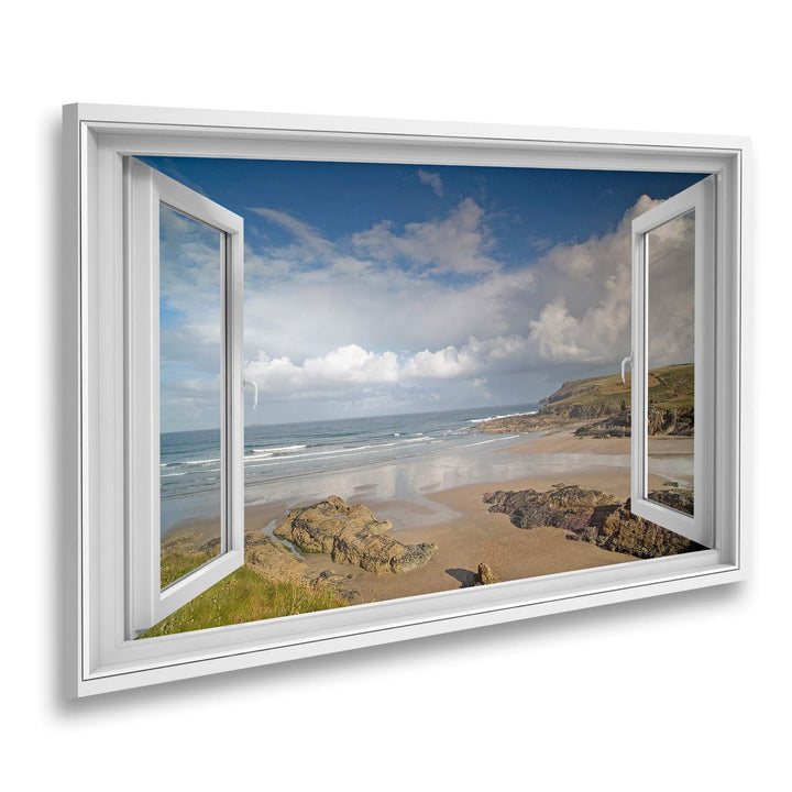 Bild auf Leinwand Fensterblick Atemberaubender Strand von Polzeath in Cornwall England im frühen Mor