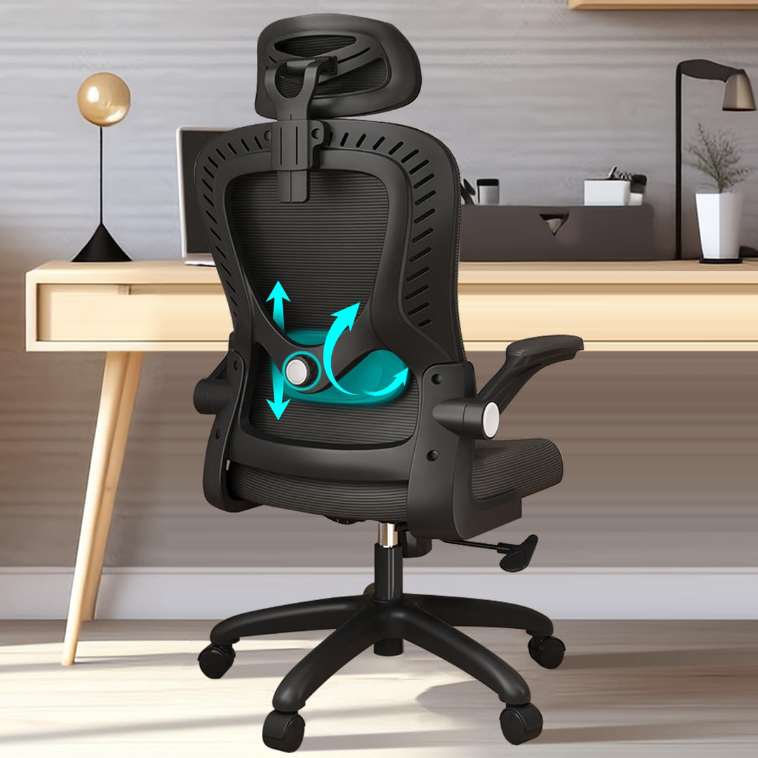LEVIPE Bürostuhl Ergonomisch, Schreibtischstuhl mit Lendenwirbelstütze, Armlehnen, Verstellbare Kopf