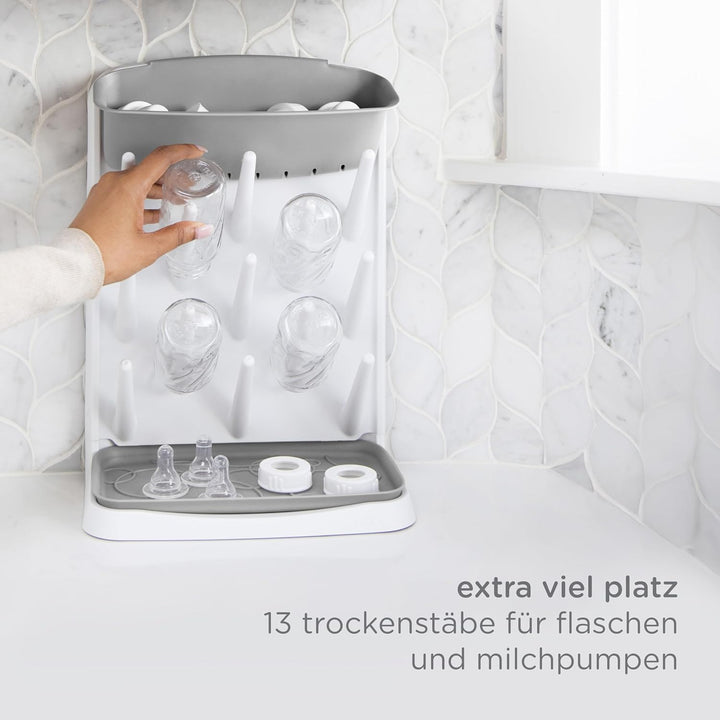Ubbi Vertical Baby Bottle Drying Rack, Space Saving Countertop Drying Rack Baby Accessory, Grey Grey