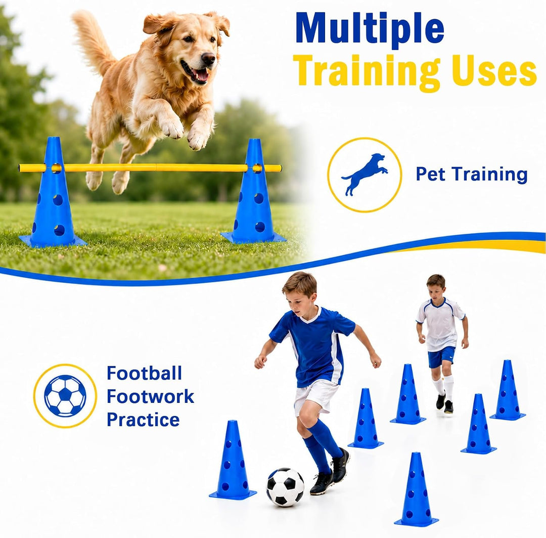 8 Stück Agility Set Hunde Klein, Cavaletti Steckhürdenset mit Kegeln und Stangen, Einstellbare Train