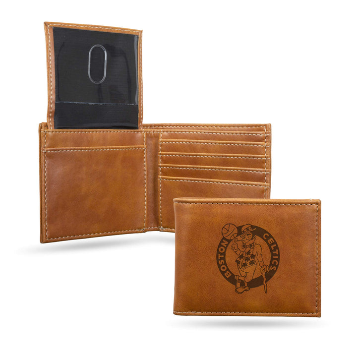 Rico Industries NBA Laser Engraved Billfold Wallet, Brown Boston Celtics, Boston Celtics