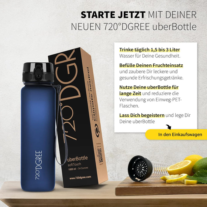 720°DGREE Trinkflasche “uberBottle“ 350ml, 500ml, 650ml, 1l, 1,5 Liter softTouch +Früchtebehälter -