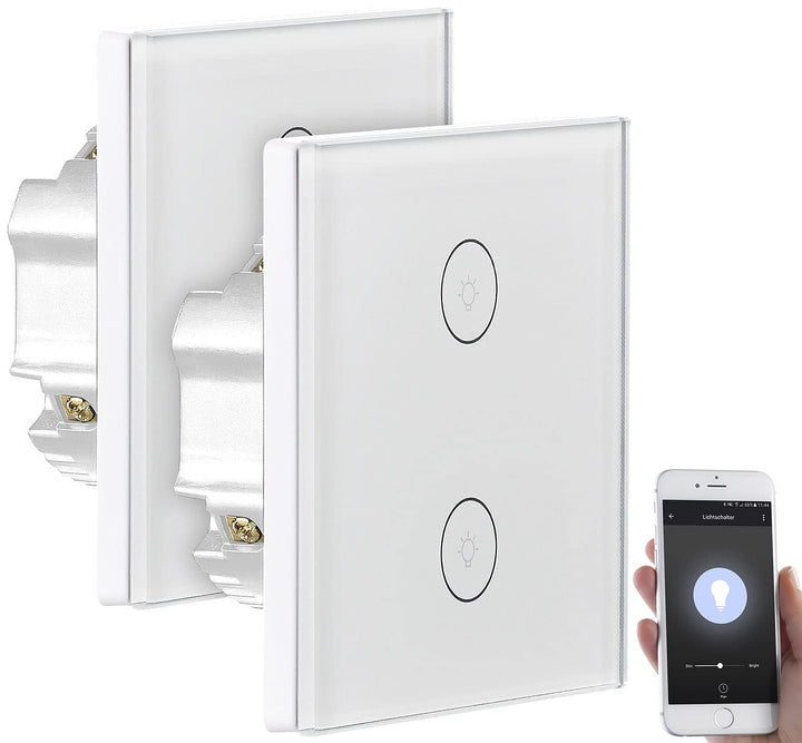 Luminea Home Control Touch Lichtschalter: 2er-Set Touch-Doppel-Lichttaster, komp. zu Alexa & Google