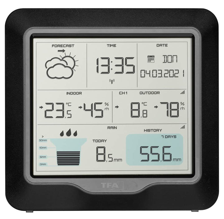 TFA Dostmann 35.1160 RAIN PRO Funk-Wetterstation mit Regenmesser Wettervorhersage, mit Batterien Bun