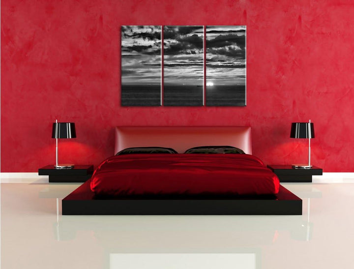 Pixxprint Sonnenuntergang über Meer als Leinwandbild/Grösse: 3 Teilig (120x80) cm/Wandbild/Kunstdruc