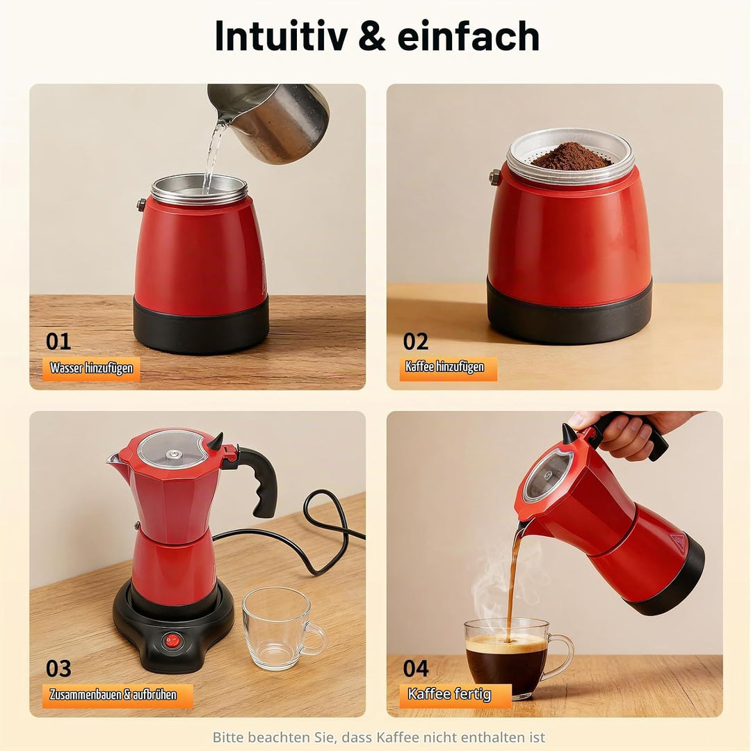 Elektrische Espressokocher 480W 300ml Kaffeekanne Espressokanne 6 Tassen Italienische Mokkakanne mit