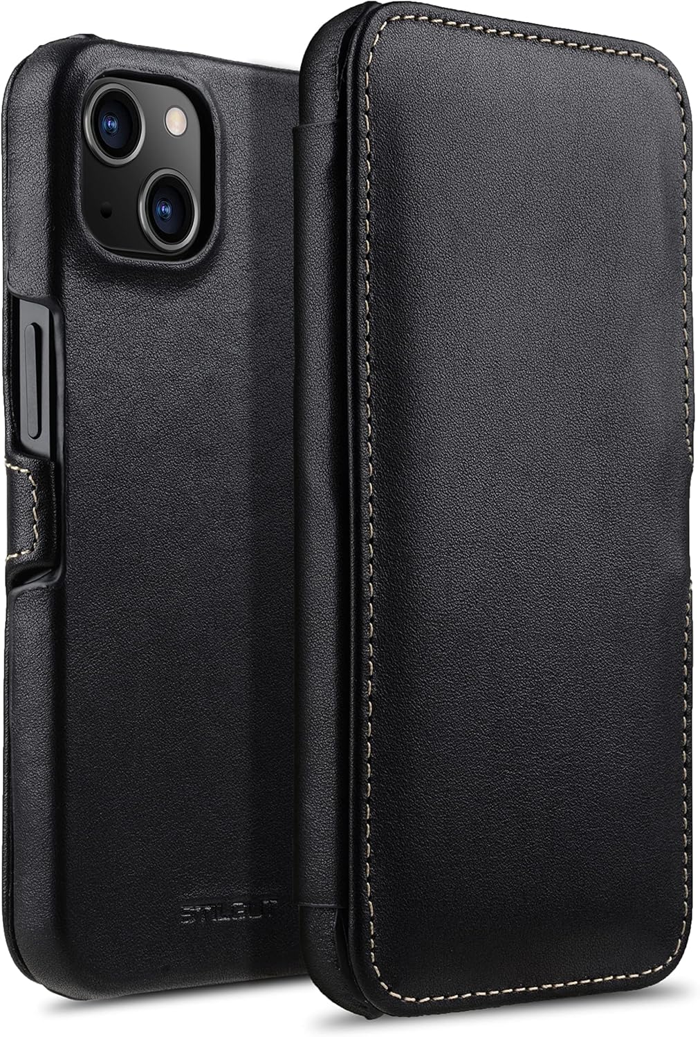 STILGUT Book Case kompatibel mit iPhone 13 Mini (5.4“) Hülle aus Leder mit Clip-Verschluss, Klapphül