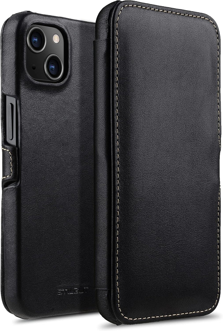 STILGUT Book Case kompatibel mit iPhone 13 Mini (5.4“) Hülle aus Leder mit Clip-Verschluss, Klapphül