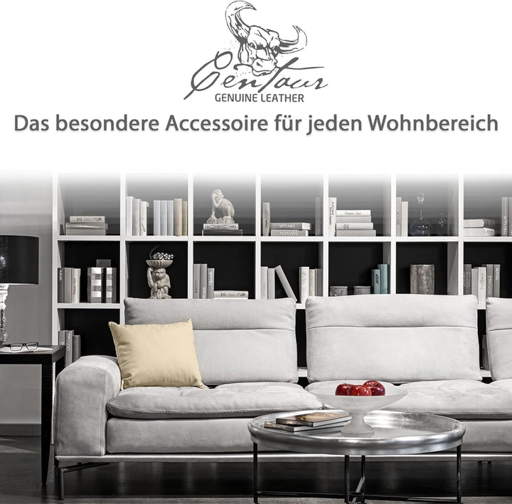 Centaur - Deko Lederkissen 50 x 40 cm für Sofa oder Schlafzimmer Champagner/beige - Echt Leder Kisse