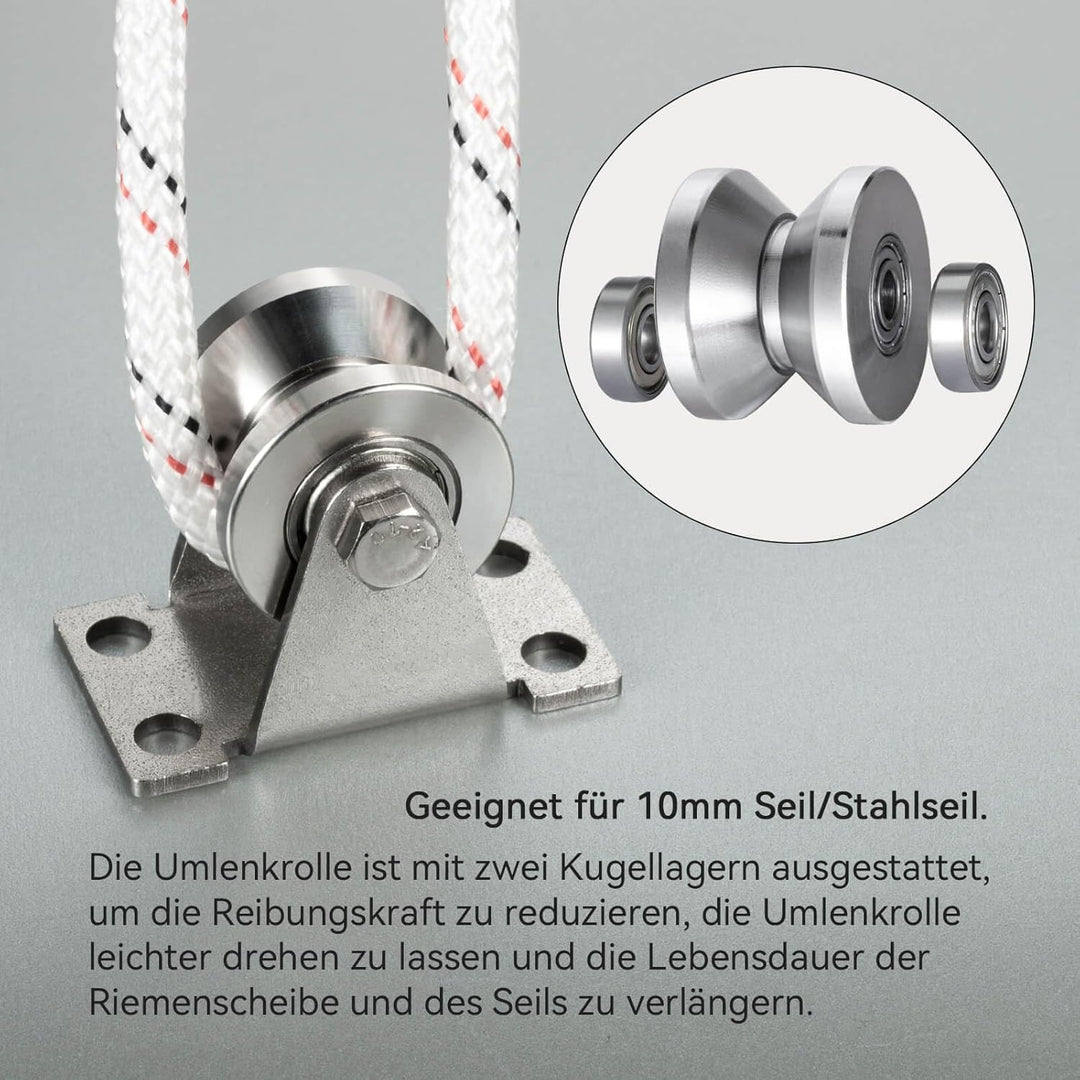 Umlenkrolle mit 2 Kugellager, 304 Edelstahl Fitness flaschenzug, 32mm V Typ Umlenkrollen für 10mm Se