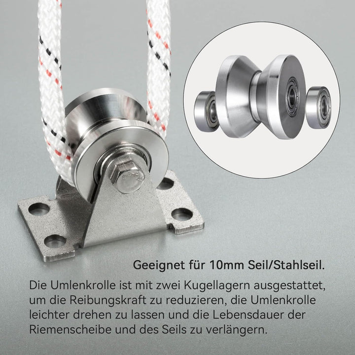 Umlenkrolle mit 2 Kugellager, 304 Edelstahl Fitness flaschenzug, 32mm V Typ Umlenkrollen für 10mm Se