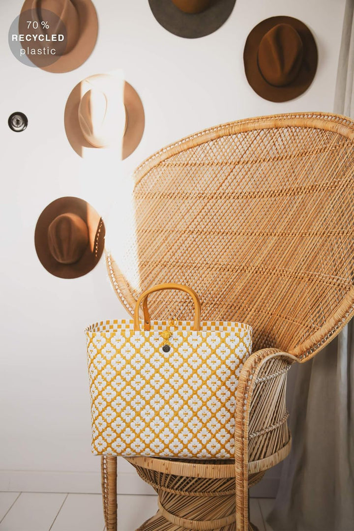 Handed By - Tasche/Shopper/Einkaufstasche - Motif Bag - Kunststoff - gelb/weiss - 32 x 38 x 22 cm