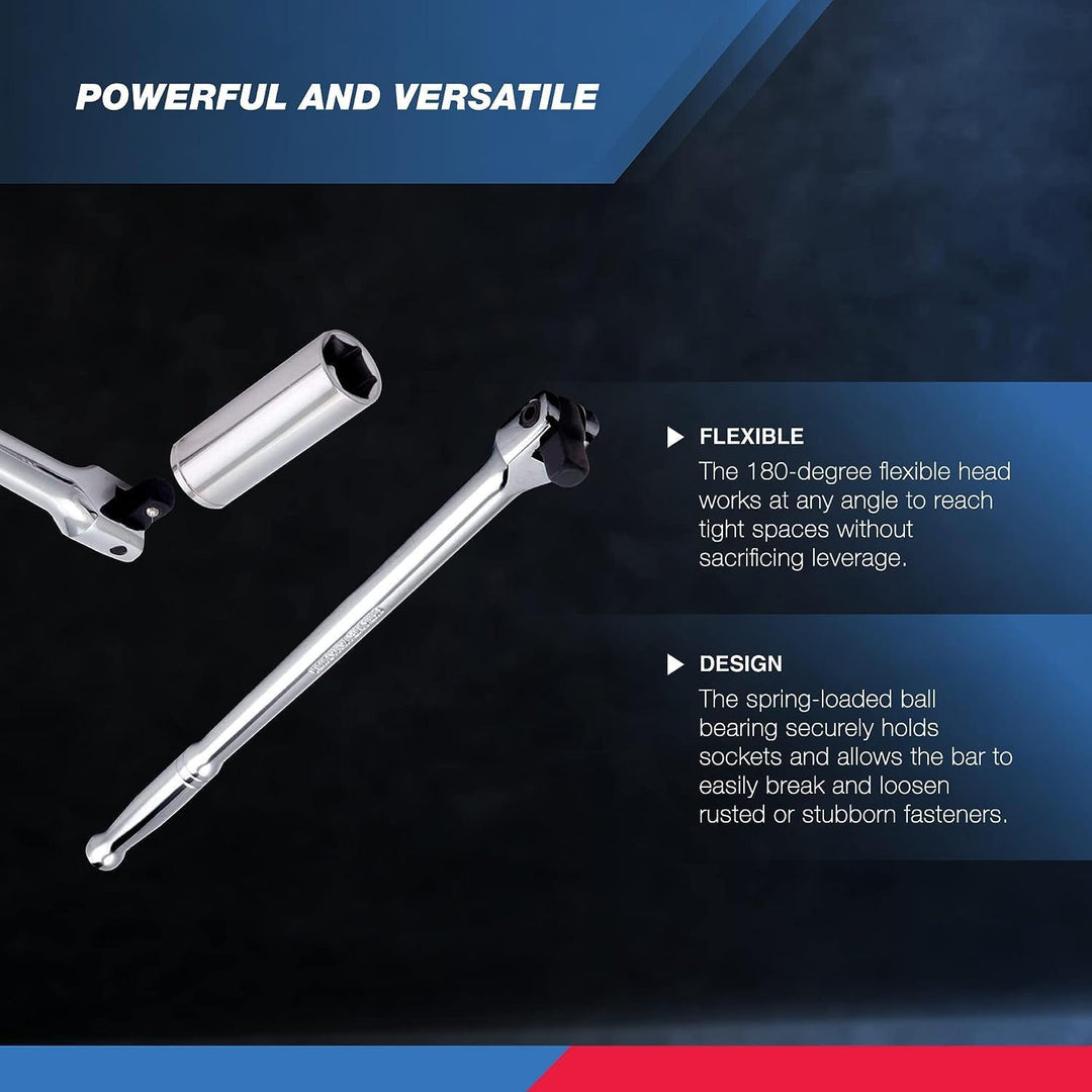 Neiko 00200A 1/2 Zoll Antriebsverlängerung Breaker Bar | CR-V Stahl | drehbarer Flexkopf | 38,1 cm L