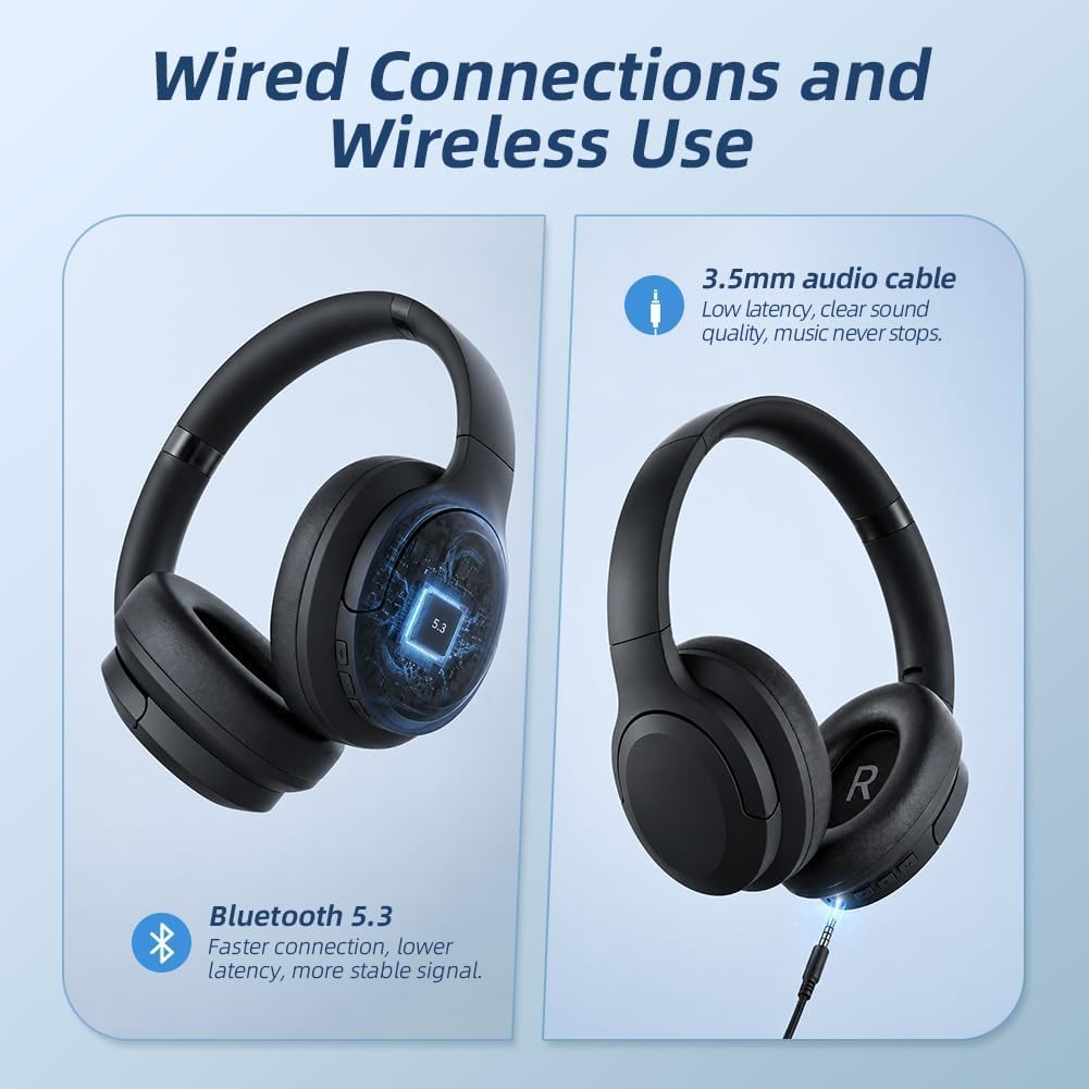 Kabelloser Bluetooth-Kopfhörer mit Geräuschunterdrückung, Over-Ear-Kopfhörer, 100 Stunden ultralange