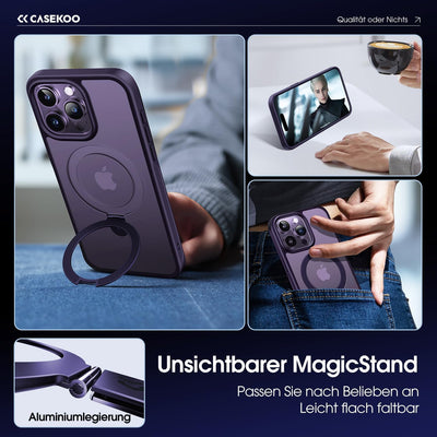 CASEKOO Magic Stand für iPhone 14 Pro Hülle für MagSafe [Militärschutz] [Unsichtbarer Ständer] Stoss