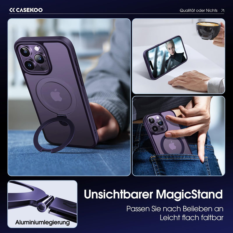 CASEKOO Magic Stand für iPhone 14 Pro Max Hülle für MagSafe [Militärschutz] [Unsichtbarer Ständer] S