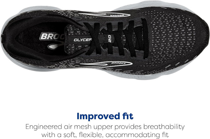 Brooks Herren Glycerin 20 Sneaker 42 EU Black White Alloy, 42 EU Black White Alloy