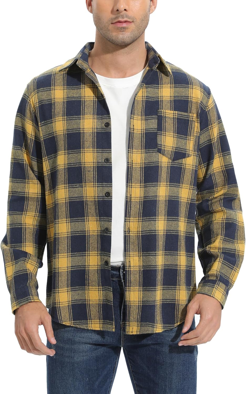 Yukiuiny Herren Holzfällerhemd 100% Baumwolle Langarm Kariertes Hemd Casual Button Down Flanell Frei
