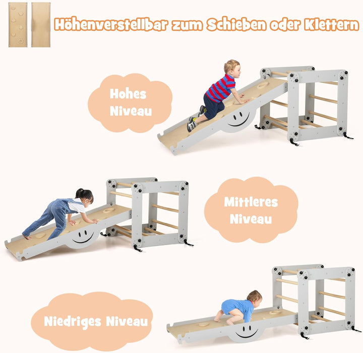 COSTWAY Klettergerüst Indoor, Kletterdreieck mit Rutsche, DIY Kletterleiter, Indoor Spielplatz umwan