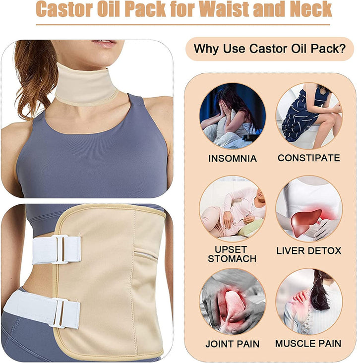 Castor Oil Pack, Wiederverwendbare Castor Oil Pack Wrap Organicmit Klettverschluss Taille Gürtel für
