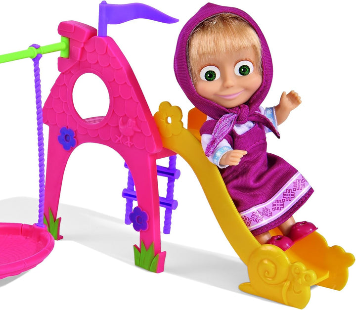 Simba 109301816 - Mascha und der Bär Mascha Puppe mit Spielplatz, Spielplatz