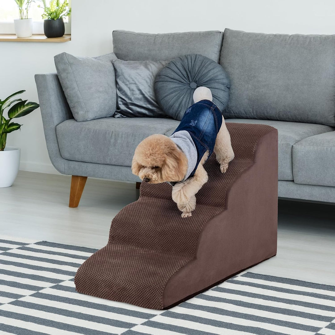 GYMAX Hundetreppe 4 Stufen, Haustiertreppe mit waschbarem Bezug &amp; Reissverschluss, Hundestufen aus h