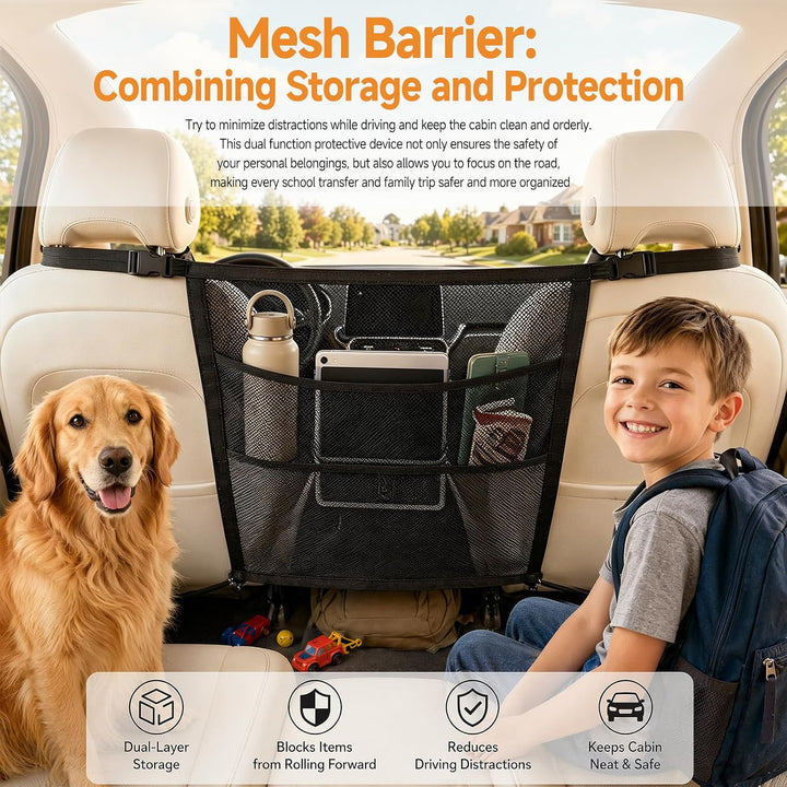 Hundegitter Auto Rückbank mit Aufbewahrungstasche &amp; Verstellbarem Seil | Universal Hundenetz Auto Ve