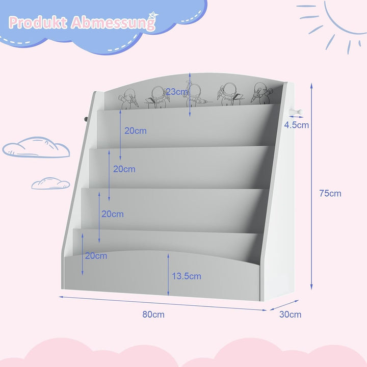 NACHES Kinder Bücherregal mit 5 offenen Fächern und Haken, Kinderregal Holz, Montessori Aufbewahrung