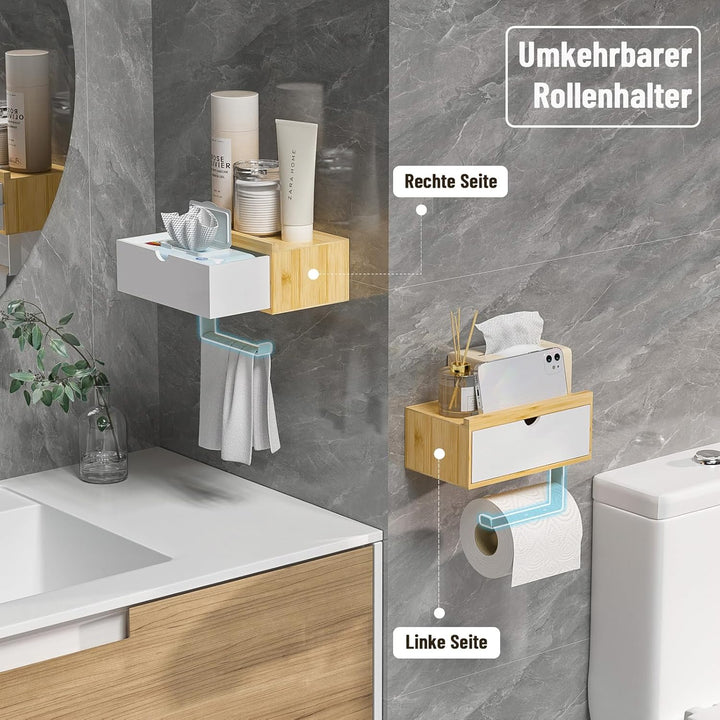 Toilettenpapierhalter Ohne Bohren, Klopapierhalter mit Feuchttücherbox Klorollenhalter mit Ablage Ba