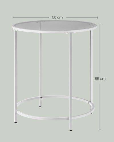 VASAGLE Beistelltisch, rund, Tischplatte aus Hartglas, Rahmen aus Metall, Sofaspitze, Konsolentisch,