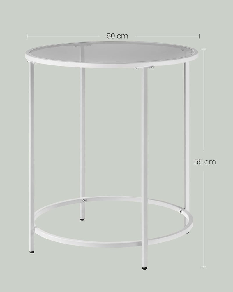 VASAGLE Beistelltisch, rund, Tischplatte aus Hartglas, Rahmen aus Metall, Sofaspitze, Konsolentisch,