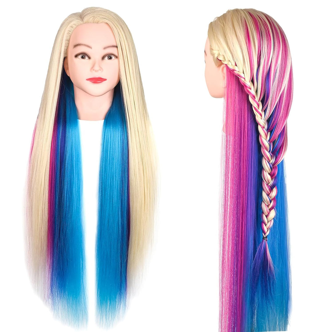 Trainingsköpfe, 28 Zoll Frisierkopf für Friseure, 100% Kunstfaser Haar Übungskopf, mit DIY Strickset