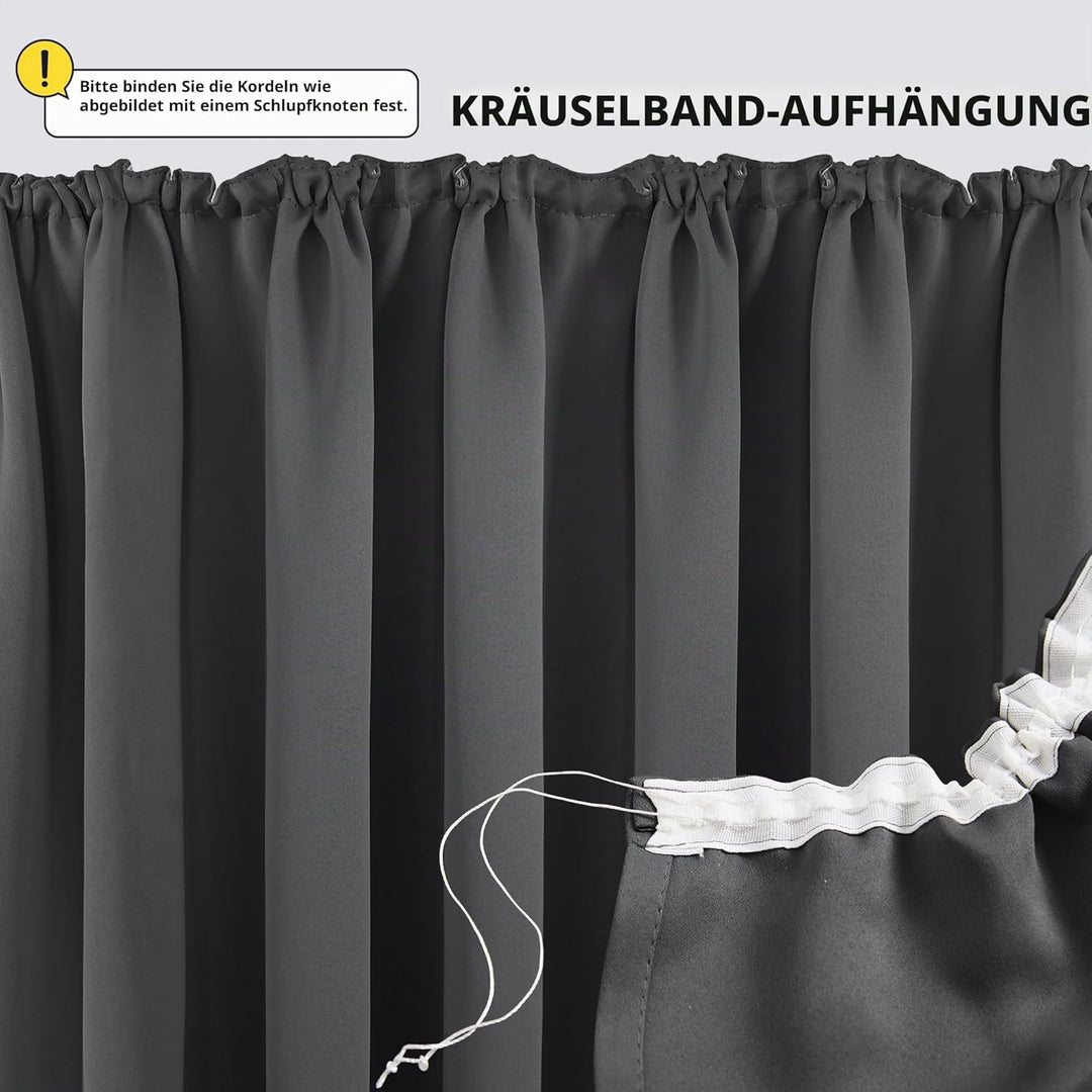 Deconovo Blickdichte Gardinen mit Kräuselband Thermovorhang Lärmschutzvorhang, 220x140 cm(HöhexBreit